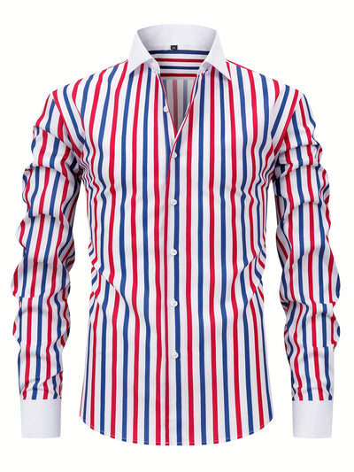 White Smoke Men'S Osha Collar Color-Blocked Long-Sleeve Shirt, New 2025 Digital Print Striped Business Casual Fashion, Finely Tailored Regular Fit, Breathable And Comfortable Fabric, Trendy And Unique, Perfect As a Holiday Gift for Men'S