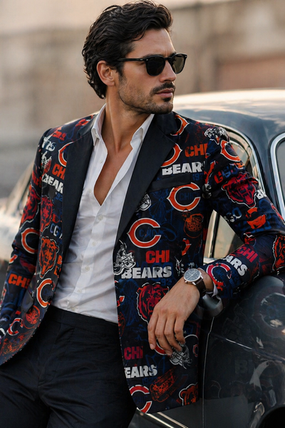 Chicago Football Blazer Men Navy Red Game Day Jacket Stylish Streetwear