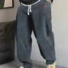 Gray Men'S Corduroy Straight-Leg Pants | Drawstring Waist, Belt Closure, Comfortable And Versatile, Ideal For Fall/Winter
