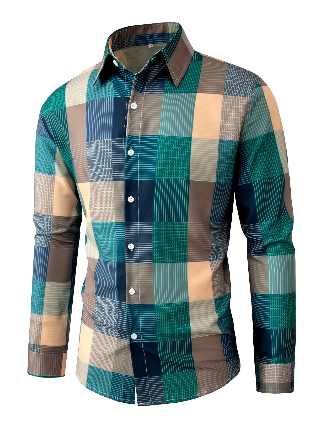 White Smoke Men'S Casual Lapel Collar Shirt | Loose Fit, Long Sleeve, Plaid Pattern, Single Breasted, Non-Stretch Fabric, Ideal for Daily and Semi-Formal Wear, Hand Washable