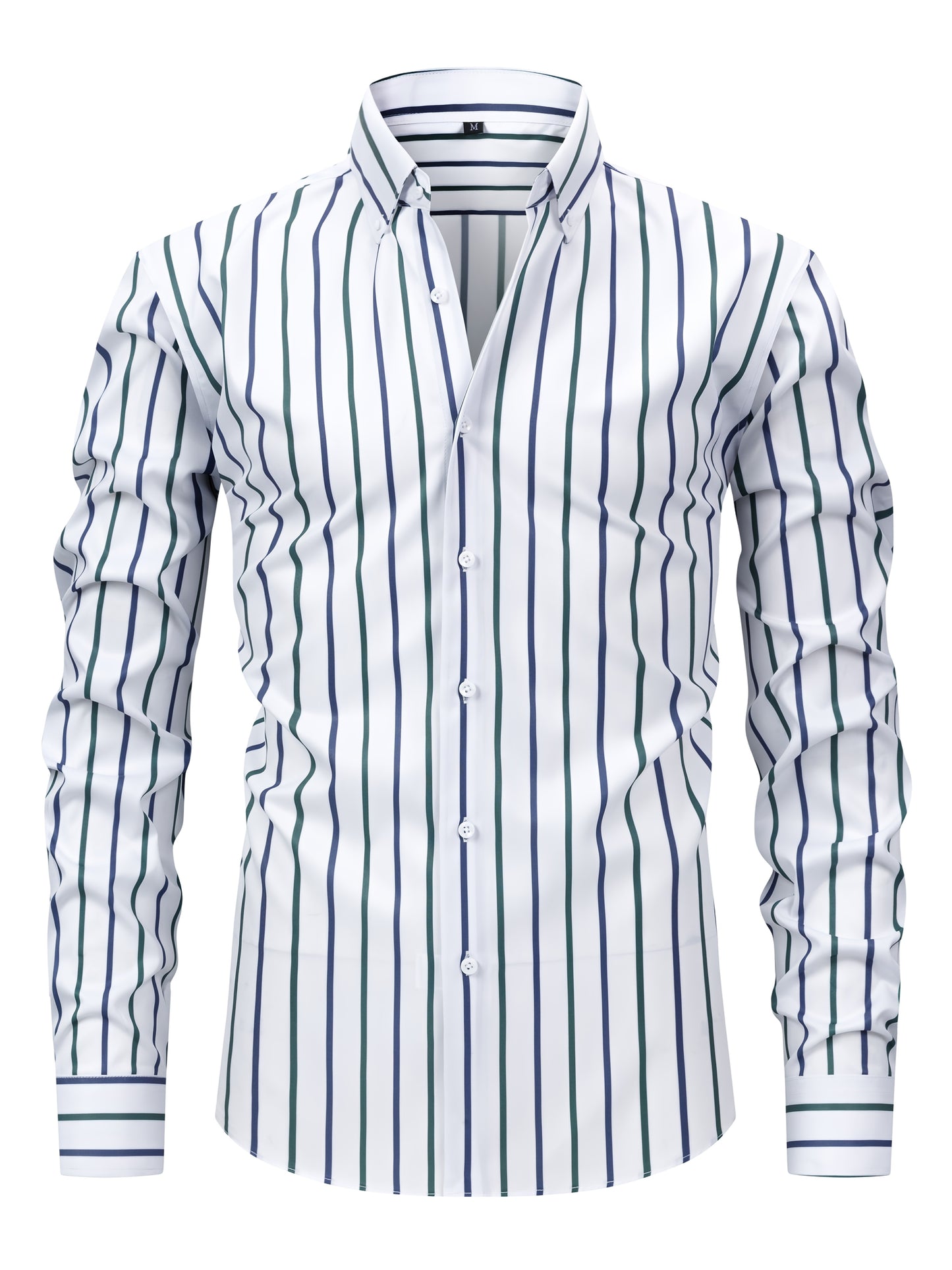 White Smoke Men's Fashion Casual Digital Stripe Long-Sleeve Shirt, Stretch Wrinkle-Resistant Premium Versatile Lightweight Date Shirt