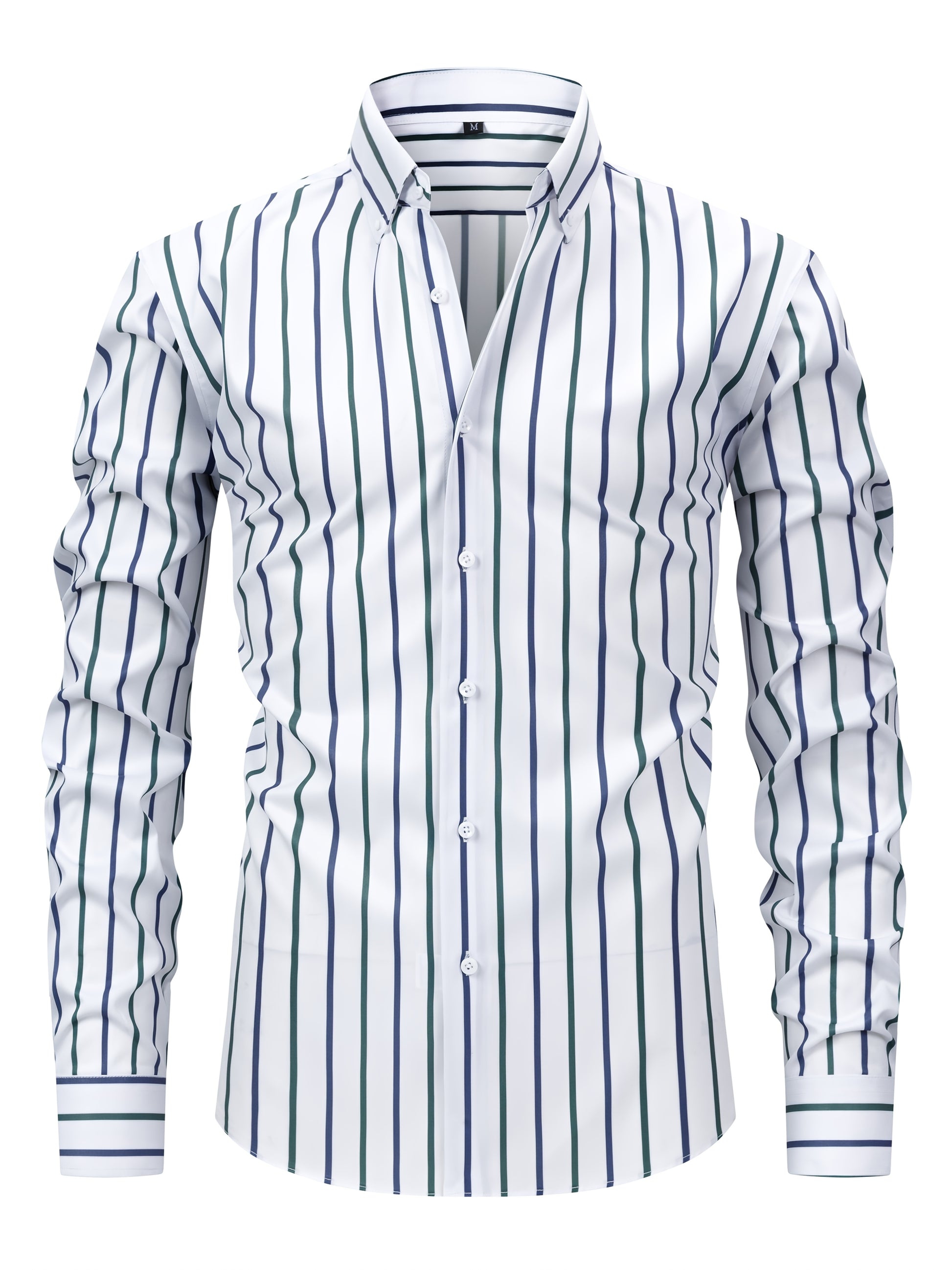 White Smoke Men's Fashion Casual Digital Stripe Long-Sleeve Shirt, Stretch Wrinkle-Resistant Premium Versatile Lightweight Date Shirt