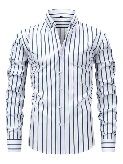 White Smoke Men's Fashion Casual Digital Stripe Long-Sleeve Shirt, Stretch Wrinkle-Resistant Premium Versatile Lightweight Date Shirt