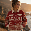 Acadia National Park Vintage Red Jacket – Coastal Mountain Outdoor Streetwear Bomber
