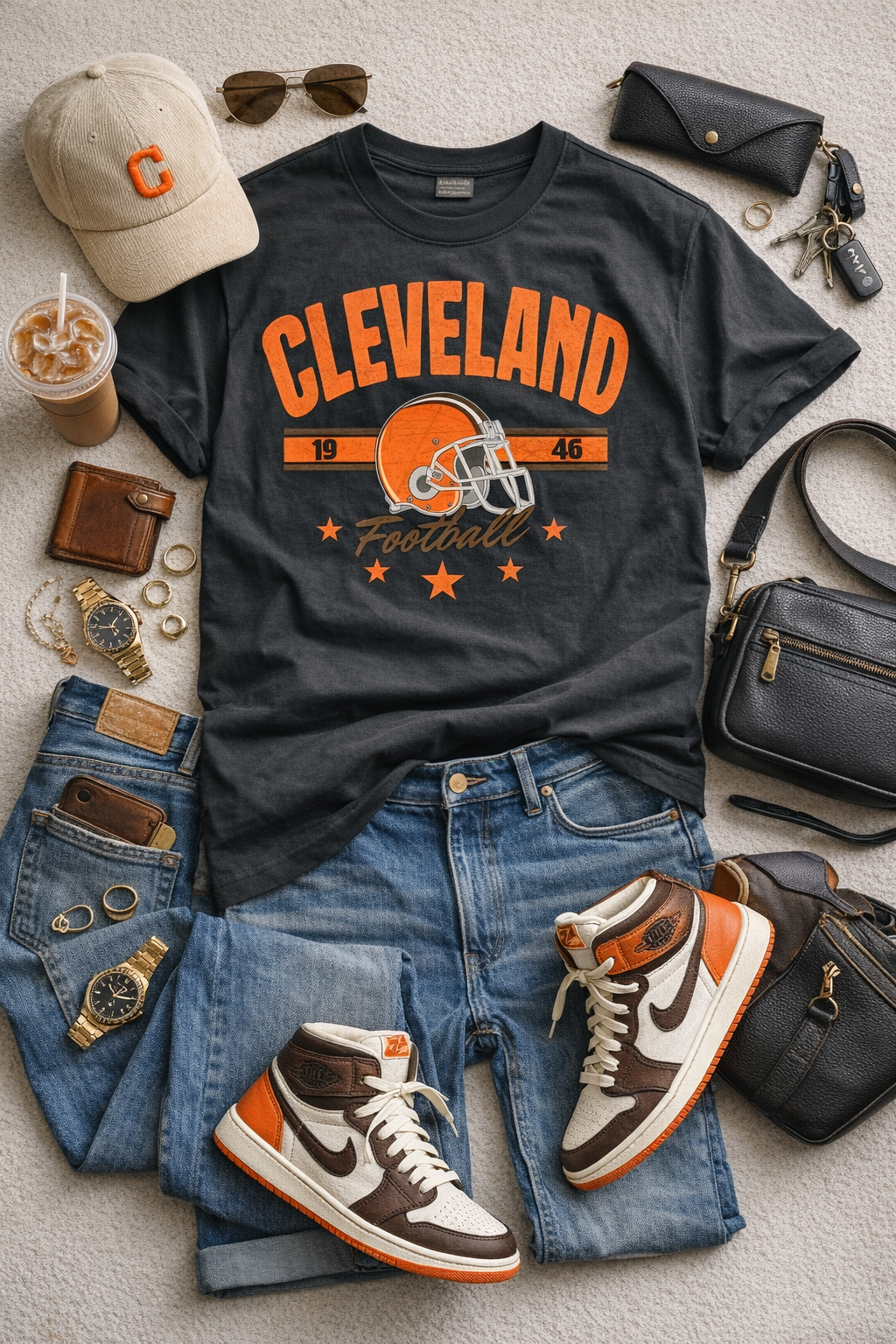 Cleveland Football Tee — Retro Helmet & Stars Fan Shirt streetwear fashion product image 8
