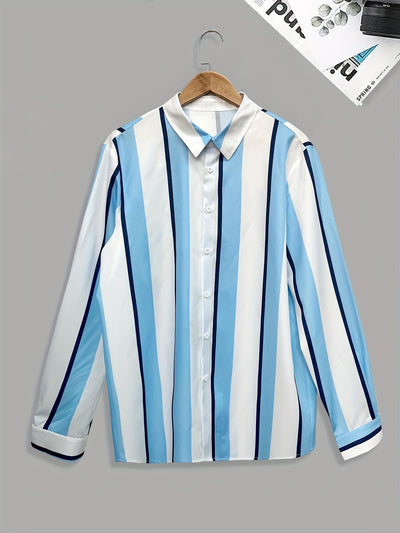 Dark Gray New Men'S Striped Long-Sleeve Business Shirt