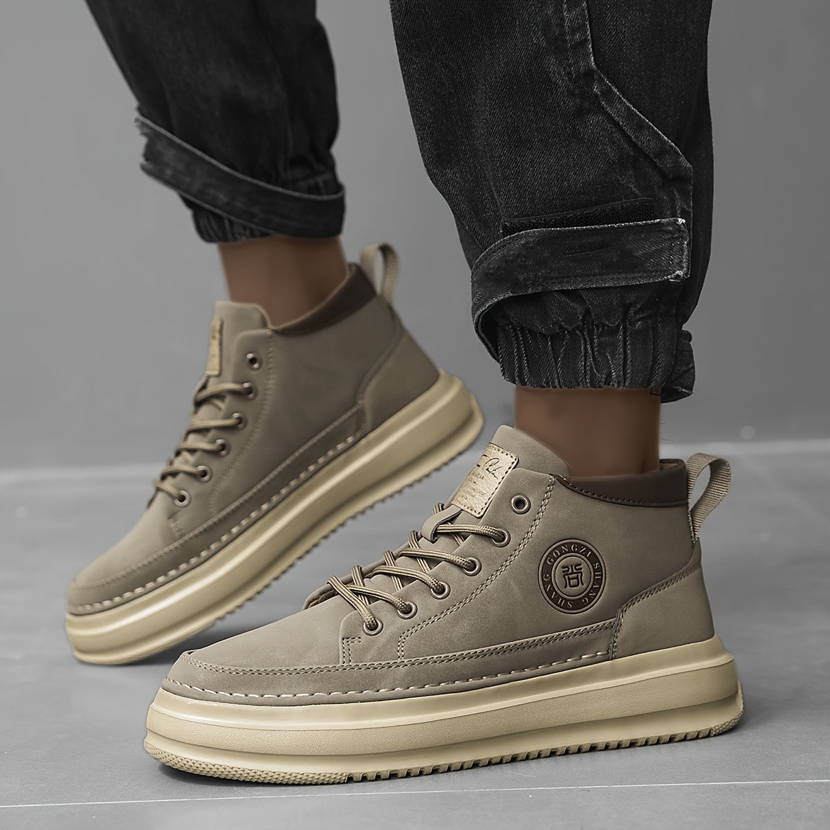 Men's Lightweight Platform Sneakers with Thick Sole - Mid-Top Casual Sports Shoes,  Upper & Cushioned Footbed for, Outdoor, Gym, Streetwear - All-Season Round Toe Design (Men's Fashion)