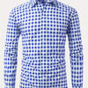 Light Steel Blue 1pc Printed Plaid Long-sleeve Shirt with Lapel and Button-up Cardigan Style Casual Shirt