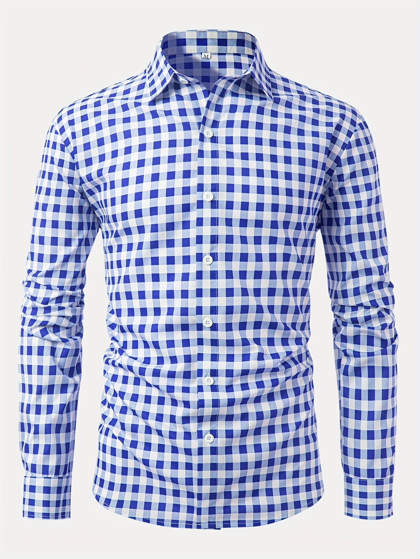 1pc Printed Plaid Long-sleeve Shirt with Lapel and Button-up Cardigan Style Casual Shirt