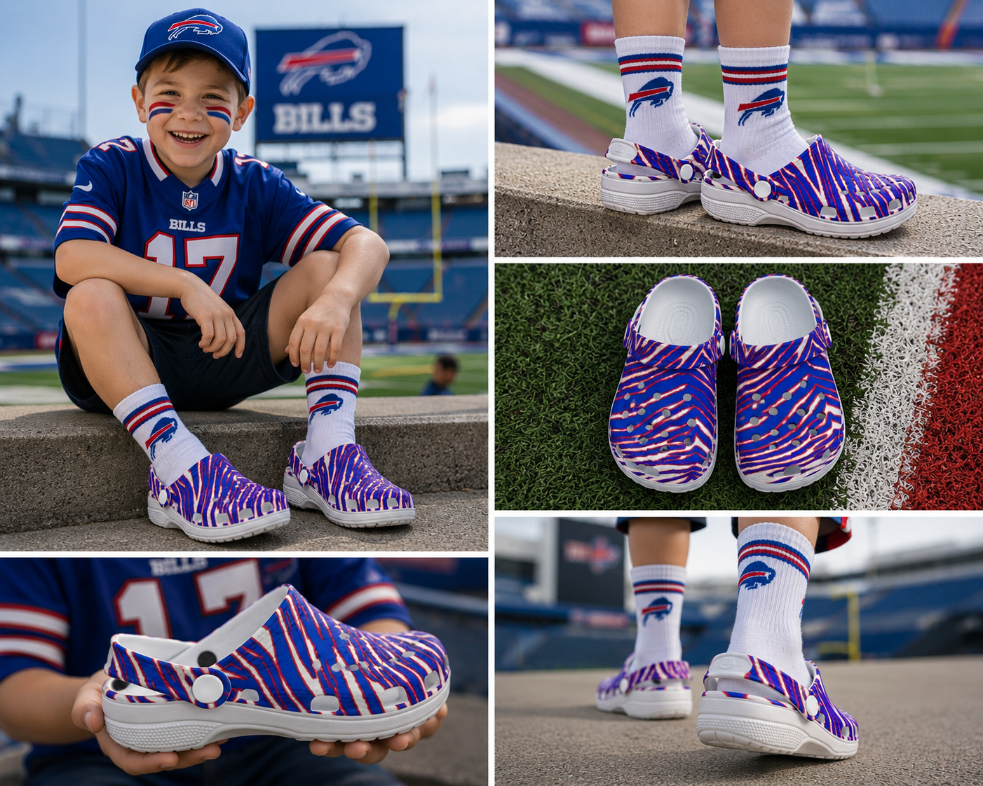 Buffalo Bills Zubaz Children's Hole Shoes – Red Blue White Zebra Game Day Style streetwear fashion product image 11