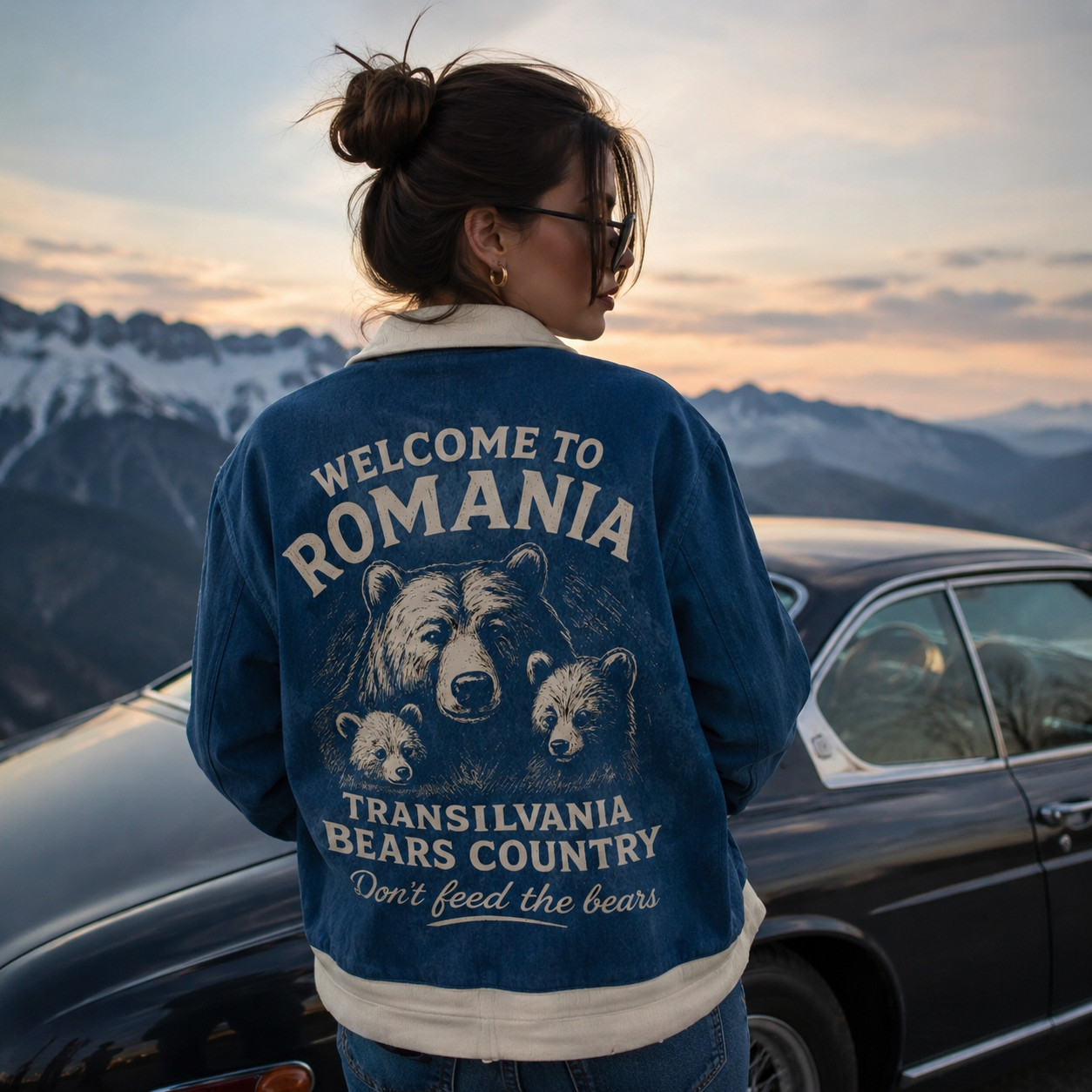 Romania Bear Country Vintage Denim Jacket – Cozy Transylvania Streetwear Jacket streetwear fashion product image 5