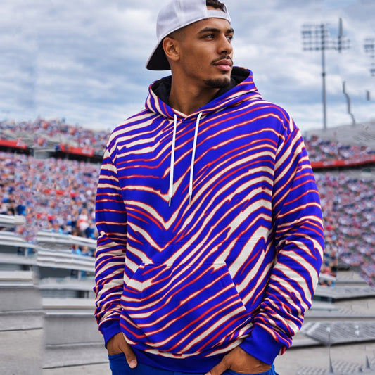 Buffalo Pullover Hoodie – Red Blue White Zebra Game Day Style