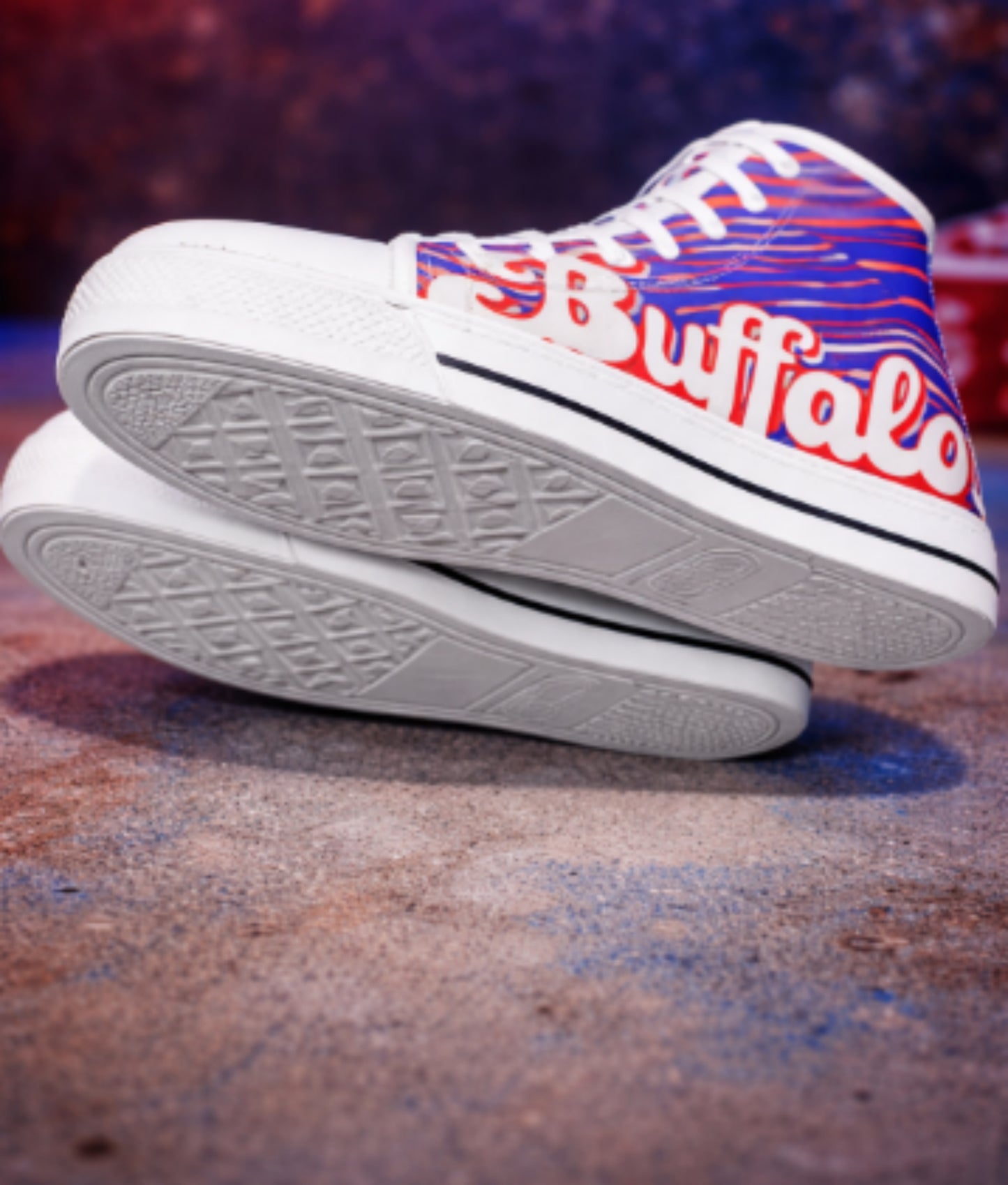 Buffalo Football Inspired High-Top Sneakers – Blue & Red Athletic Street Shoes for Game Day Fans