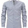 Dark Gray Men'S Osha Collar Color-Blocked Long-Sleeve Shirt, New 2025 Digital Print Striped Business Casual Fashion, Finely Tailored Regular Fit, Breathable And Comfortable Fabric, Trendy And Unique, Perfect As a Holiday Gift for Men'S