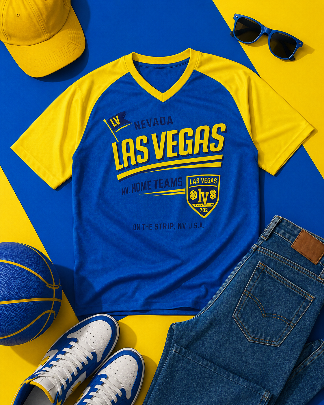 Las Vegas Home Teams Graphic T-Shirt – Blue and Yellow Varsity Style Tee streetwear fashion product image 2