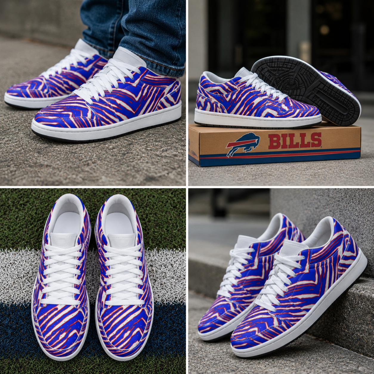 Buffalo Bills Zubaz Men's Low State Leather Stitching Shoes – Red Blue White Zebra Game Day Style streetwear fashion product image 5
