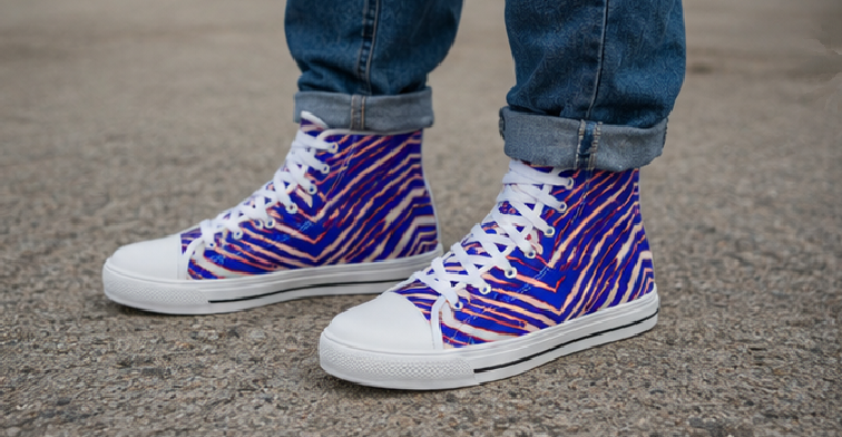 Buffalo Bills Zubaz Kid's Canvas Shoes – Red Blue White Zebra Game Day Style streetwear fashion product image 4