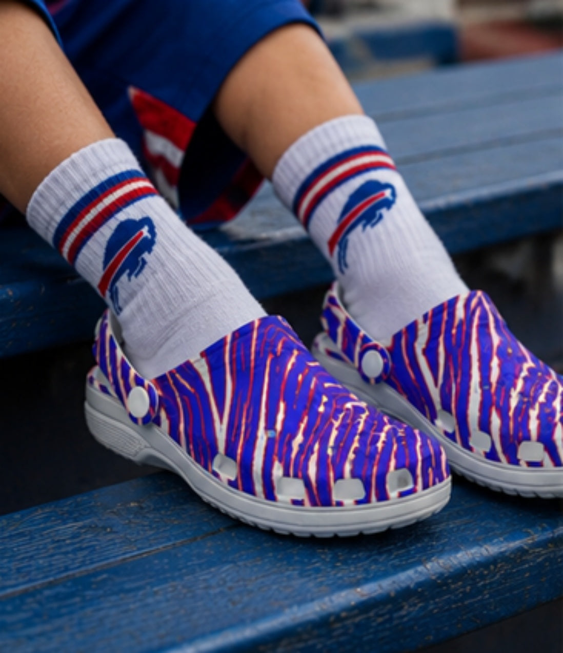 Buffalo Bills Zubaz Children's Hole Shoes – Red Blue White Zebra Game Day Style