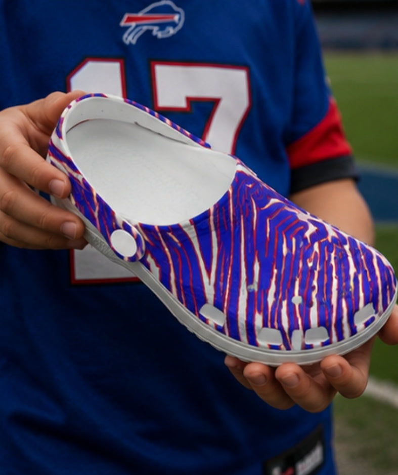 Buffalo Bills Zubaz Children's Hole Shoes – Red Blue White Zebra Game Day Style streetwear fashion product image 3