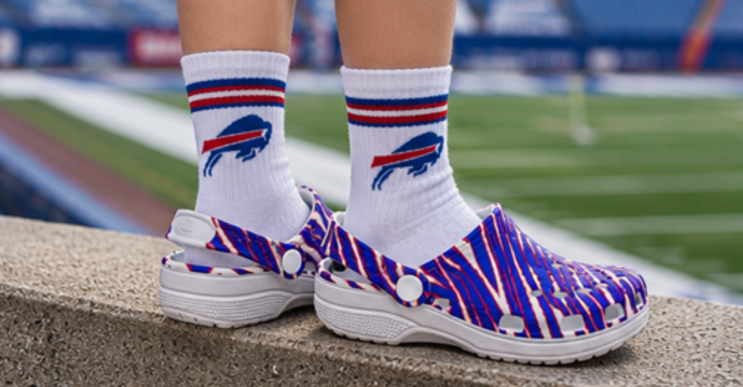 Buffalo Bills Zubaz Children's Hole Shoes – Red Blue White Zebra Game Day Style
