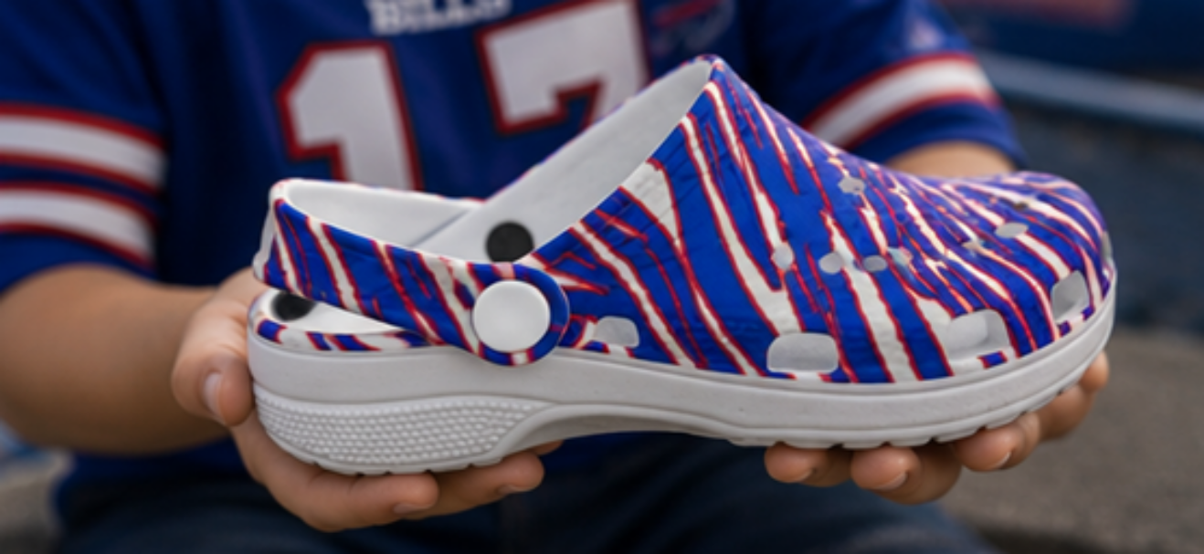 Buffalo Bills Zubaz Children's Hole Shoes – Red Blue White Zebra Game Day Style streetwear fashion product image 9