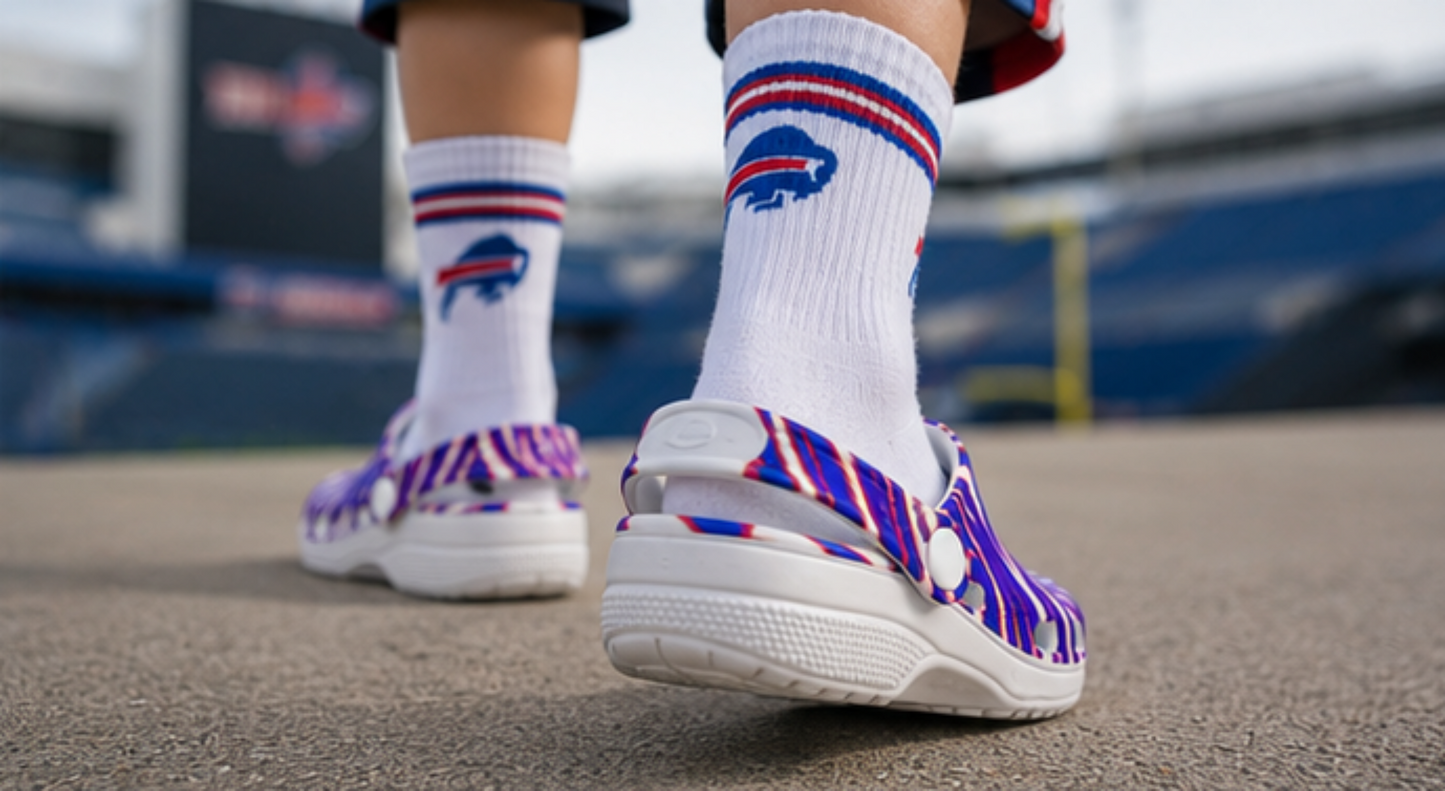 Buffalo Bills Zubaz Children's Hole Shoes – Red Blue White Zebra Game Day Style