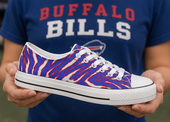 Buffalo Bills Zubaz Women's White Sole Canvas Shoes – Red Blue White Zebra Game Day Style streetwear fashion product image 3