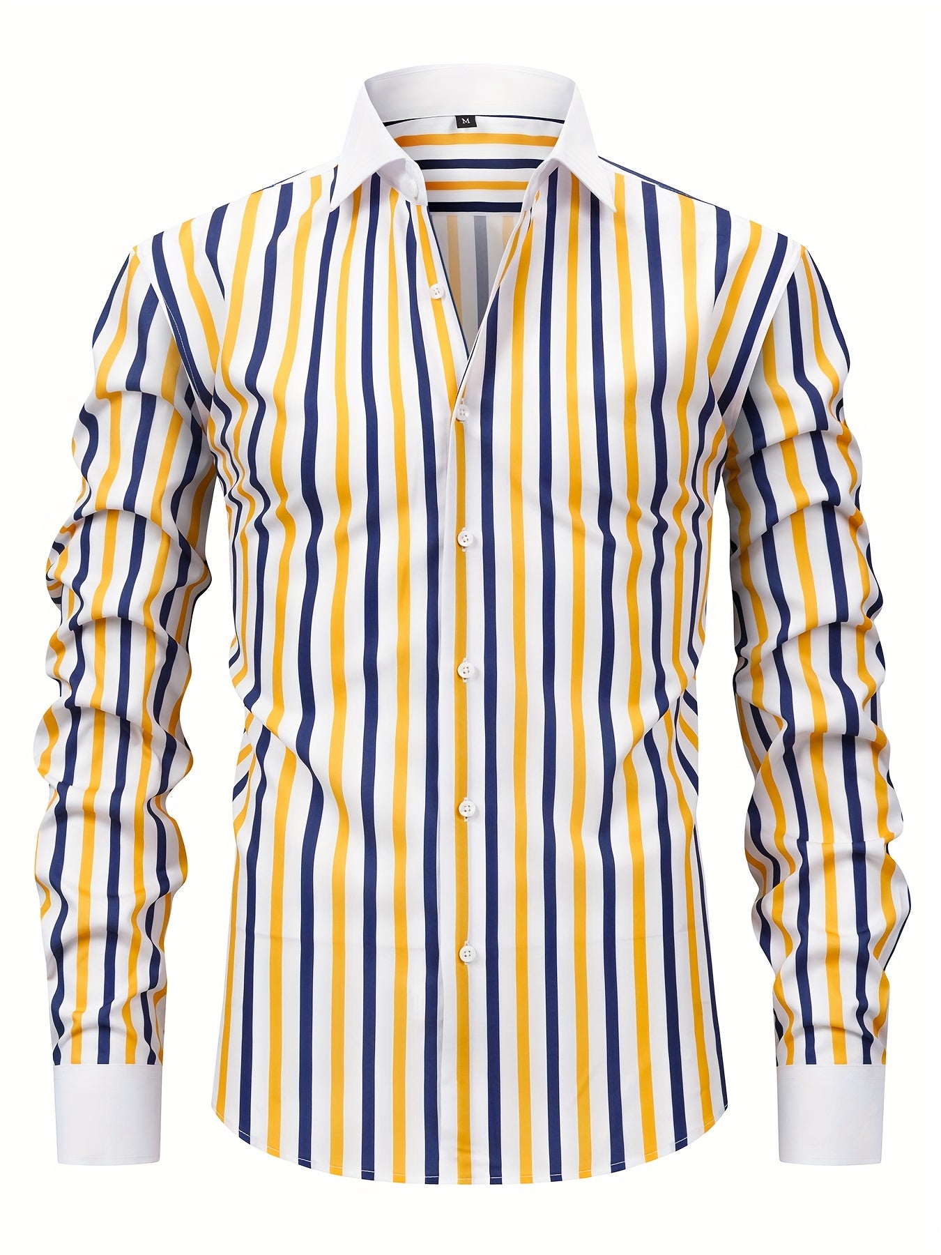 Men'S Osha Collar Color-Blocked Long-Sleeve Shirt, New 2025 Digital Print Striped Business Casual Fashion, Finely Tailored Regular Fit, Breathable And Comfortable Fabric, Trendy And Unique, Perfect As a Holiday Gift for Men'S