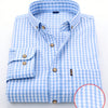 Powder Blue 1pc Men'S Casual Plaid Shirt | Long Sleeve, Non-Stretch Fabric, Single Breasted, Left Chest Pocket, Ideal for Daily Commute and Business Casual Occasions