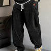 Black Men'S Corduroy Straight-Leg Pants | Drawstring Waist, Belt Closure, Comfortable And Versatile, Ideal For Fall/Winter