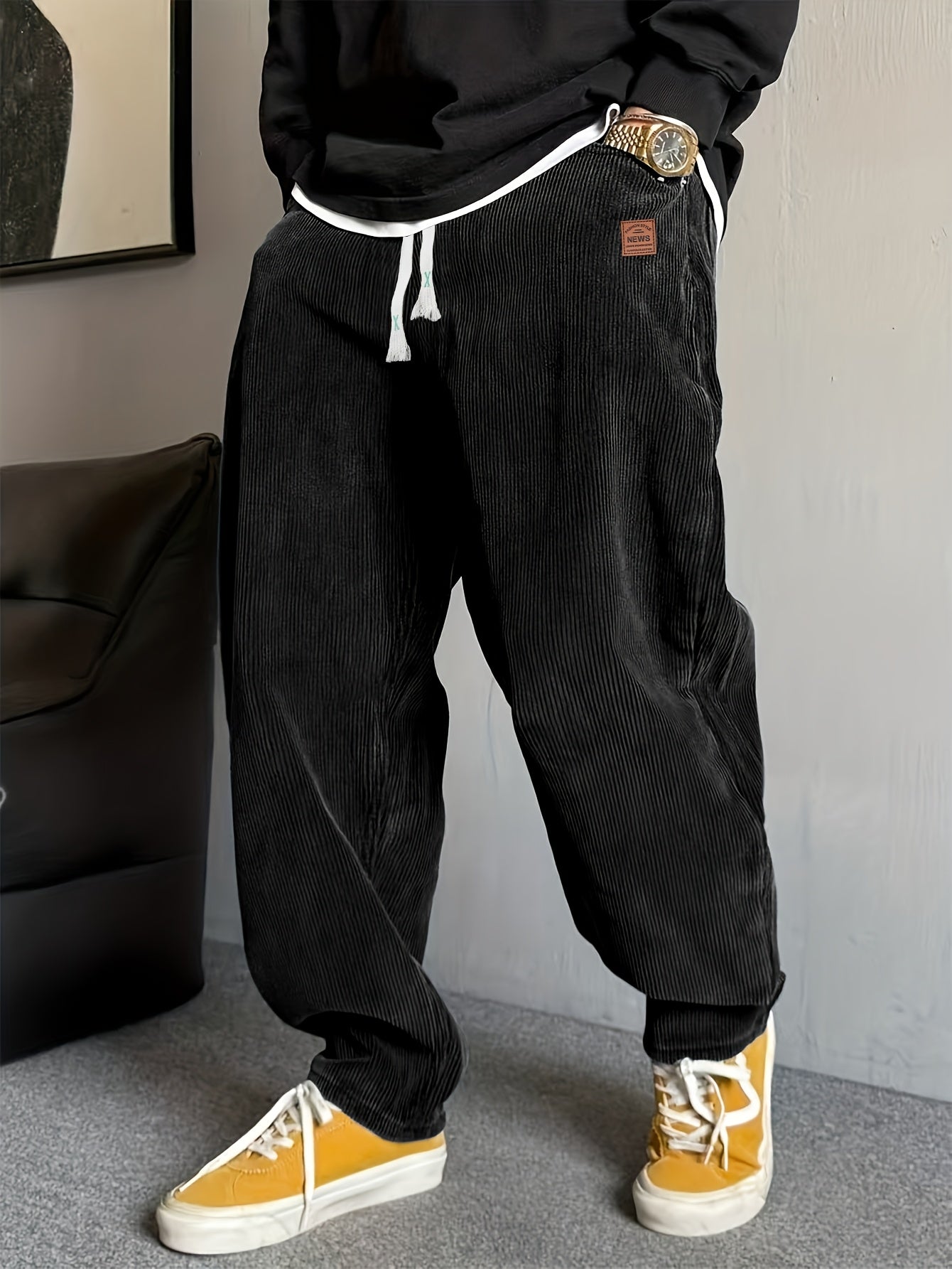 Men'S Corduroy Straight-Leg Pants | Drawstring Waist, Belt Closure, Comfortable And Versatile, Ideal For Fall/Winter
