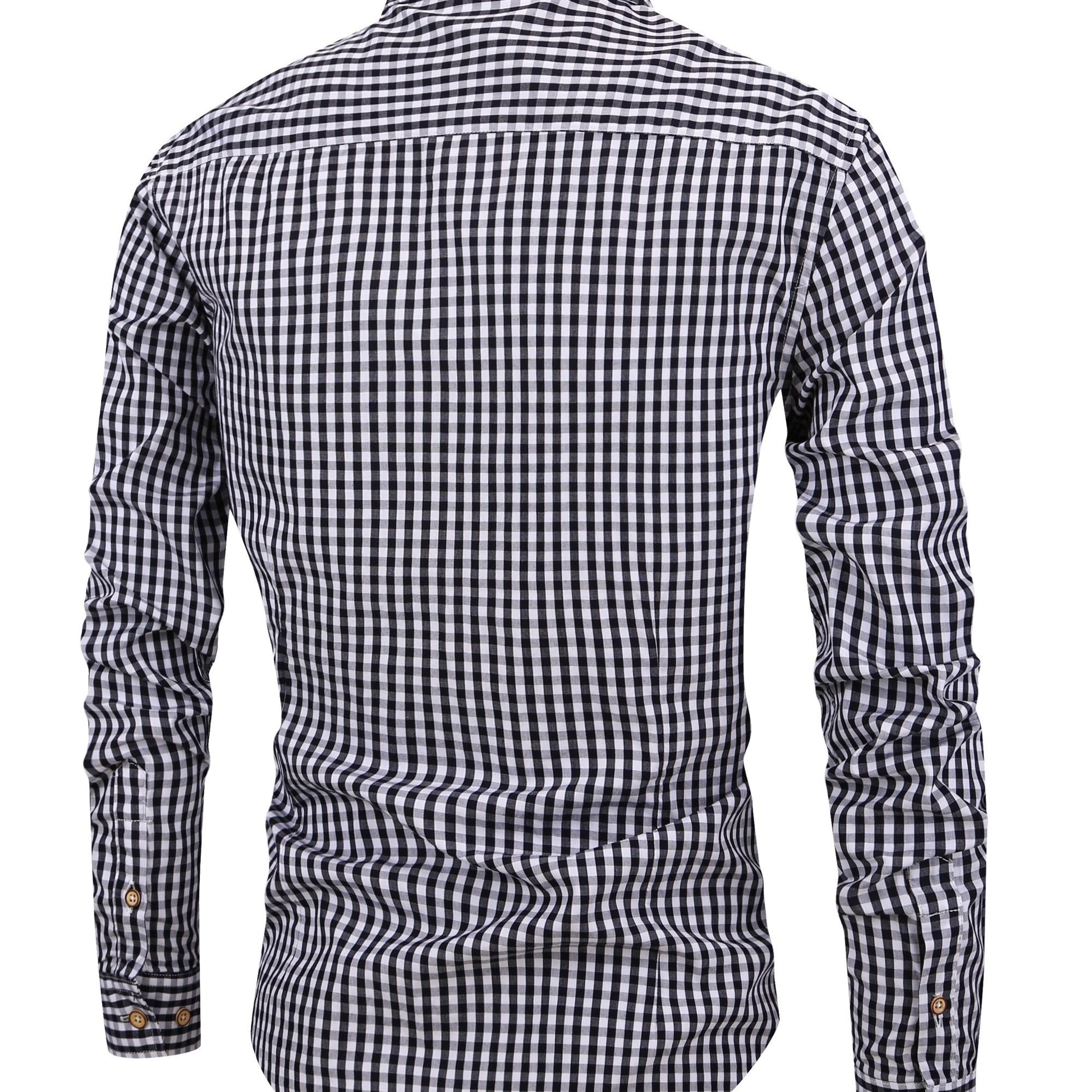 Slate Gray Kingstiger Men's casual slim cotton plaid shirt, Casual Breathable Lapel Button Up Long Sleeve Shirt Top for City Walk Street Hanging Outdoor Activities