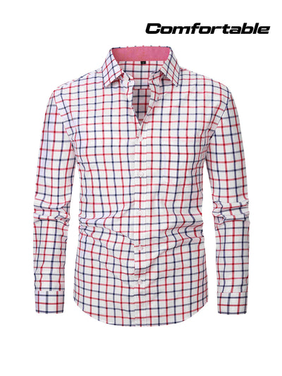 White Smoke Men'S Long-Sleeve Red Plaid Shirt Suitable for All Seasons, Comfortable for Business And Casual Wear, Made from a Blend in a Regular Fit, Featuring a Chest Pocket And Available in Multiple Colors