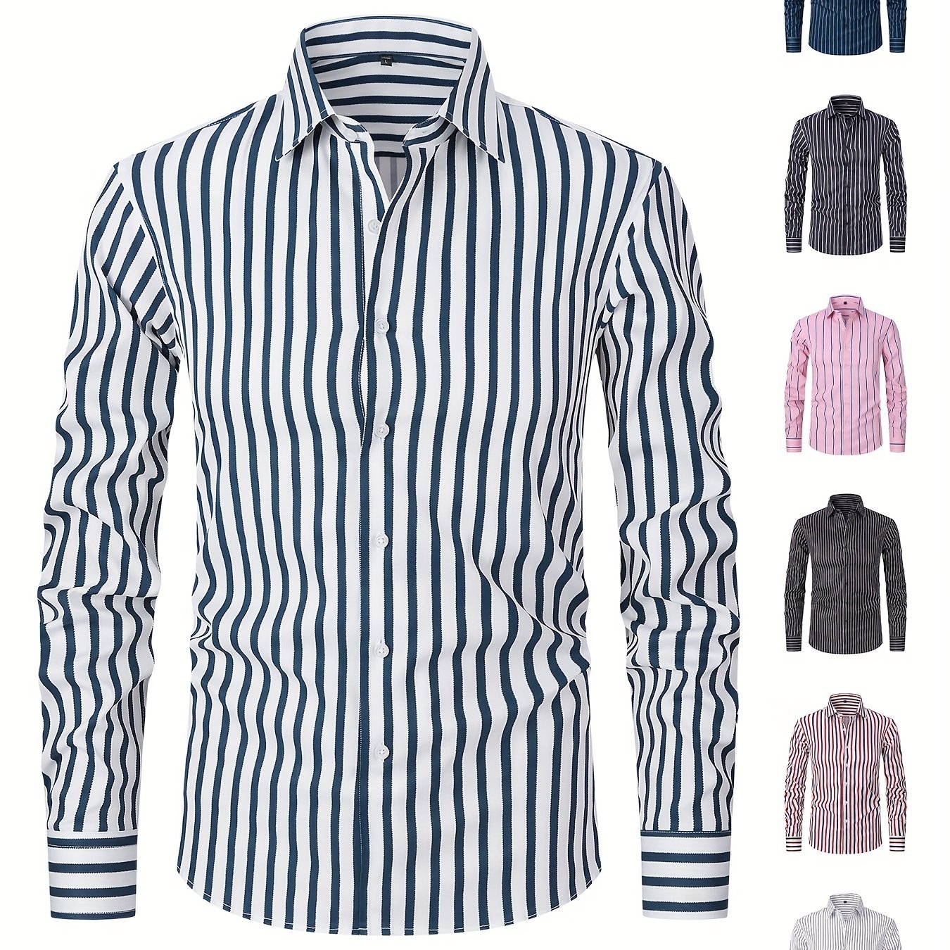 White Smoke A Men'S Casual Light Business Striped Long-Sleeve Shirt - Tailored Fit with Wrinkle-Resistant Fabric, Suitable for All Seasons - Perfect for Business Commuting, Casual Gatherings, And Dates - Can Be Given As a Gift