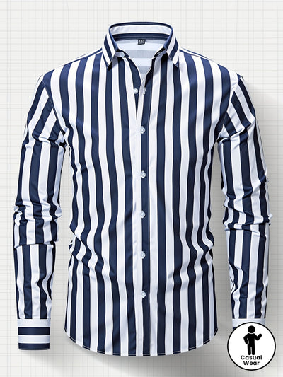 Lavender New Men's Formal Long Sleeve Thick Stripe Shirt, Easy Care, Versatile Business Casual Professional Shirt, Holiday Gift