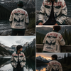 Person wearing a Glacier National Park jacket in various scenic locations.