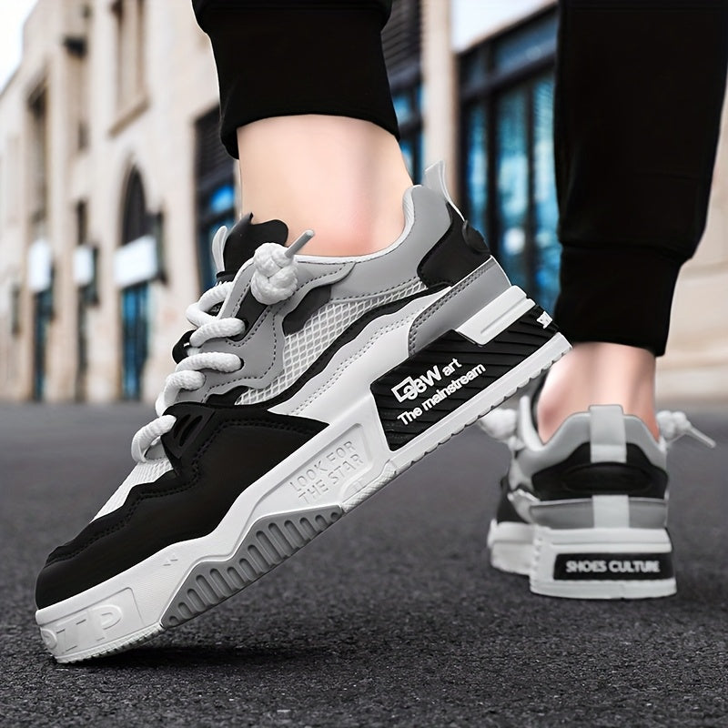 Black Men's Breathable Sneakers for Outdoor Skateboarding, Suitable for All-Season Casual Sports, Fitness Training, Soft-Soled Comfortable Men's Shoes