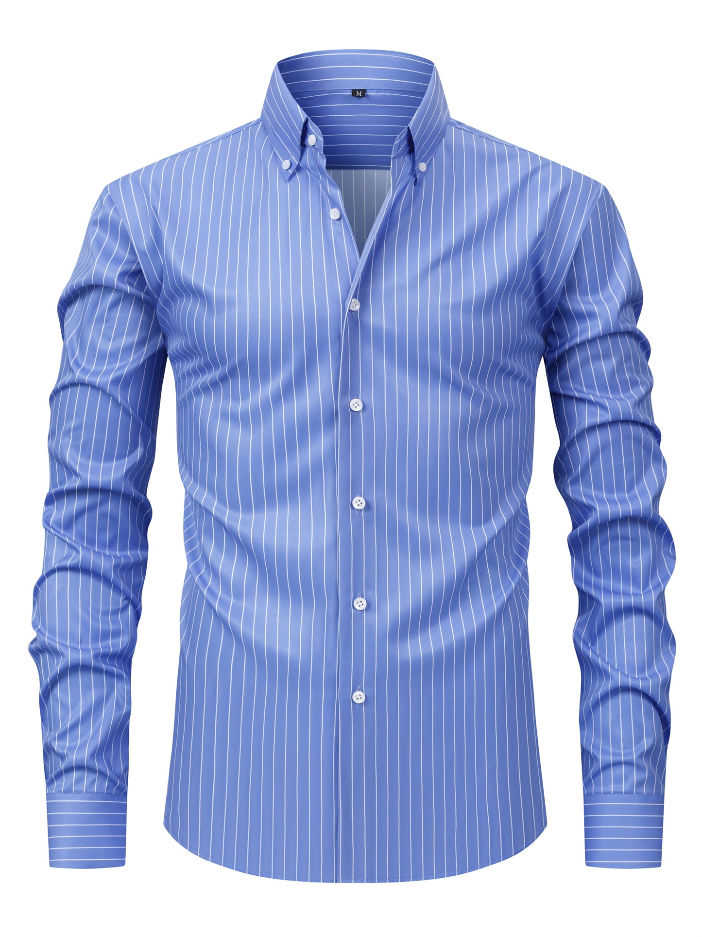 White Smoke Men's Fashion Casual Digital Stripe Long-Sleeve Shirt, Stretch Wrinkle-Resistant Premium Versatile Lightweight Date Shirt