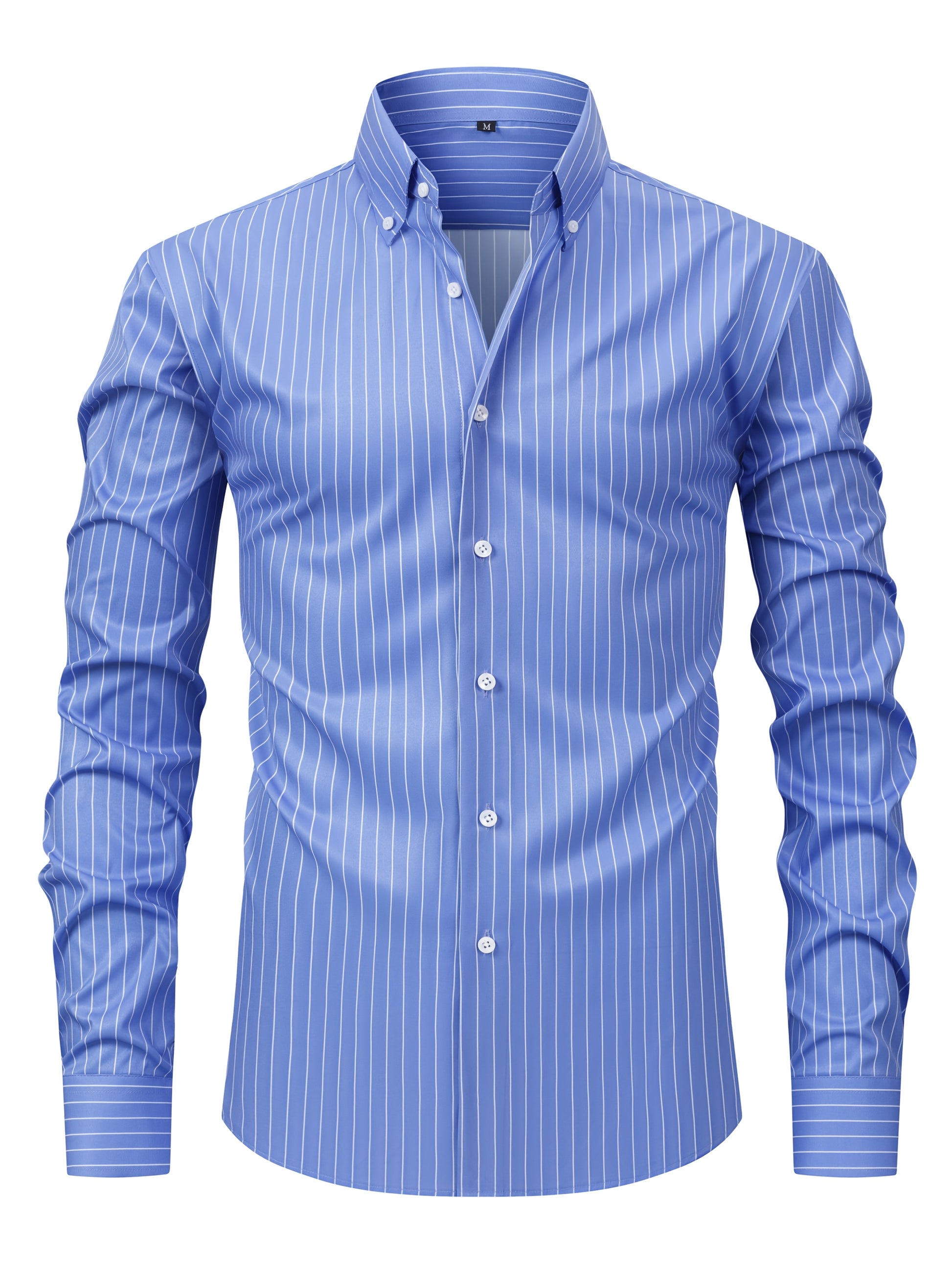 White Smoke Men's Fashion Casual Digital Stripe Long-Sleeve Shirt, Stretch Wrinkle-Resistant Premium Versatile Lightweight Date Shirt