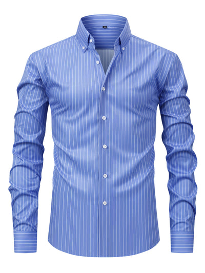 White Smoke Men's Fashion Casual Digital Stripe Long-Sleeve Shirt, Stretch Wrinkle-Resistant Premium Versatile Lightweight Date Shirt