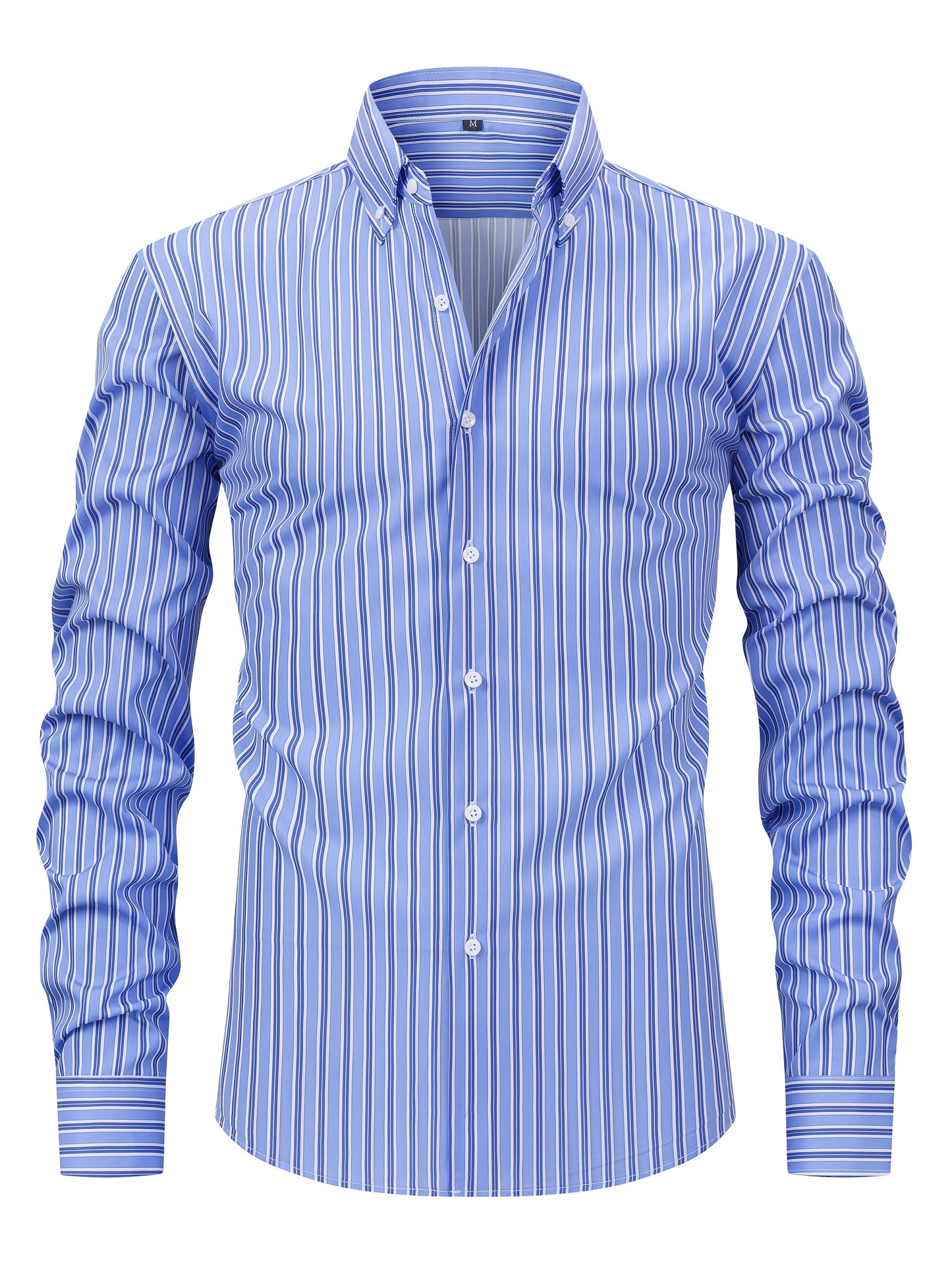 White Smoke Men's New Thin Digital Print Striped Long Sleeve Shirt, Wrinkle-, No Ironing, Versatile Fashion Date Shirt