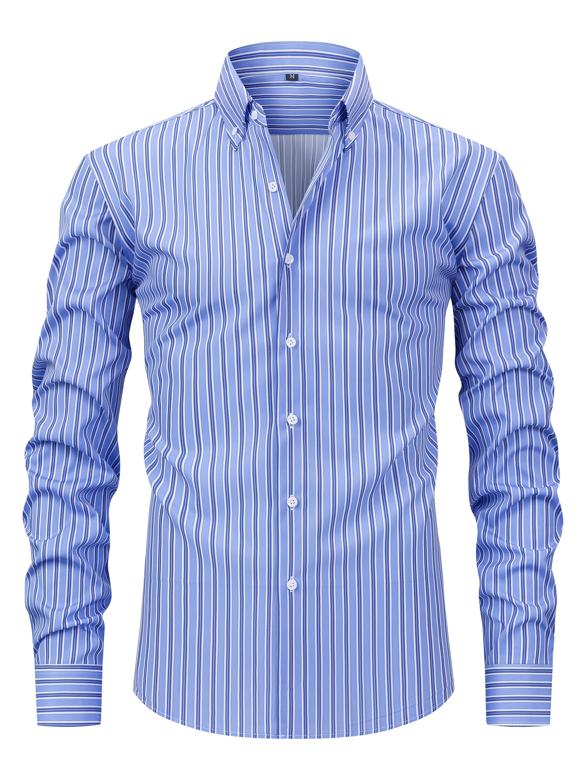 White Smoke Men's New Thin Digital Print Striped Long Sleeve Shirt, Wrinkle-, No Ironing, Versatile Fashion Date Shirt
