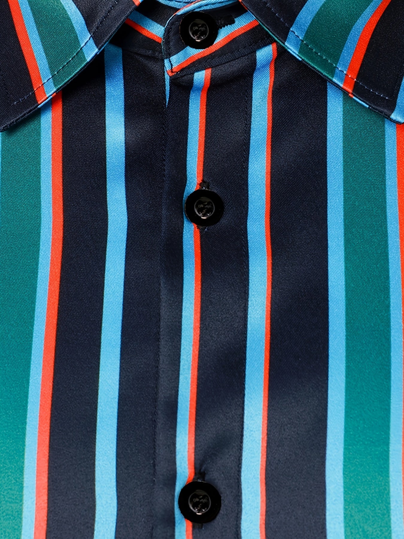 Black Men'S Casual Long-Sleeve Print Shirt, Stylish Classic Striped Top