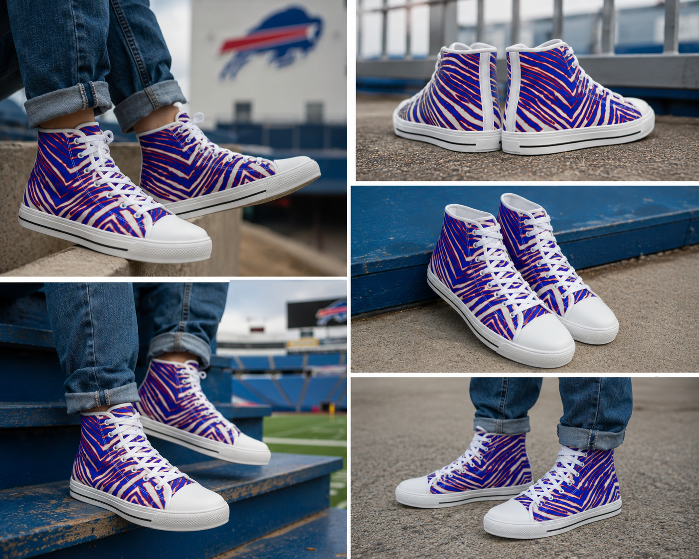 Buffalo Bills Zubaz Kid's Canvas Shoes – Red Blue White Zebra Game Day Style streetwear fashion product image 6