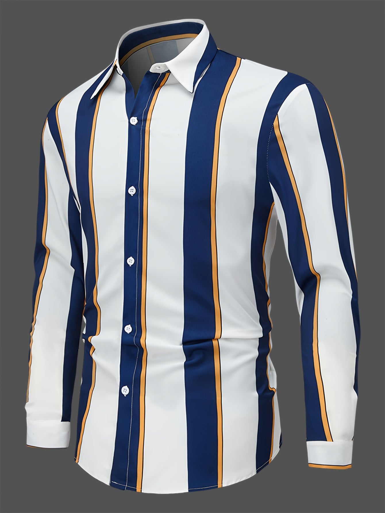 New Men'S Striped Long-Sleeve Business Shirt