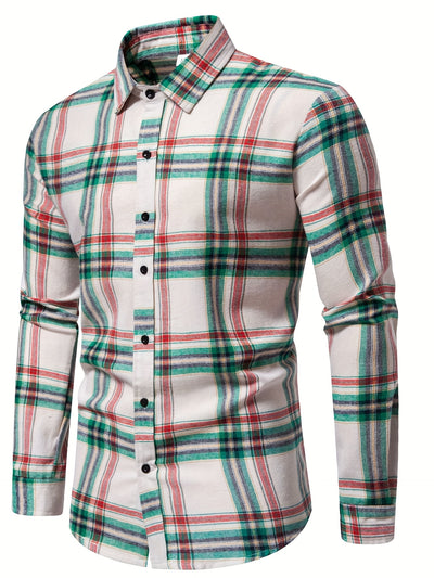 White Smoke Men's Business Casual Long Sleeve Shirt, Plaid Shirt for Men