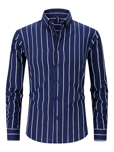 White Smoke Men'S Long-Sleeve Striped Woven Dress Shirt Made of Pure