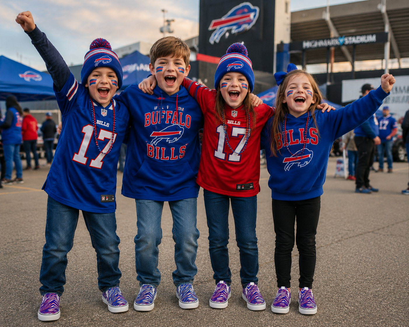 Buffalo Bills Zubaz Kid's Slip On Sneakers – Red Blue White Zebra Game Day Style