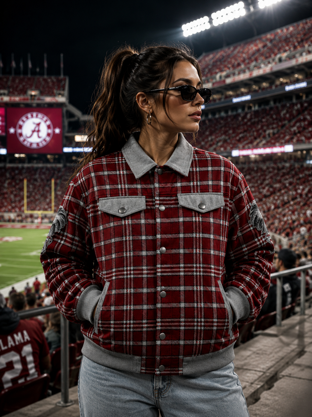Alabama Crimson Tide Elephant Plaid Varsity Jacket – Premium Game Day Streetwear streetwear fashion product image 3