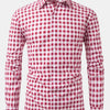 Gray 1pc Printed Plaid Long-sleeve Shirt with Lapel and Button-up Cardigan Style Casual Shirt